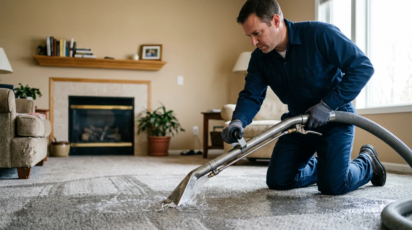 Water damage restoration technician working near Columbia, IL